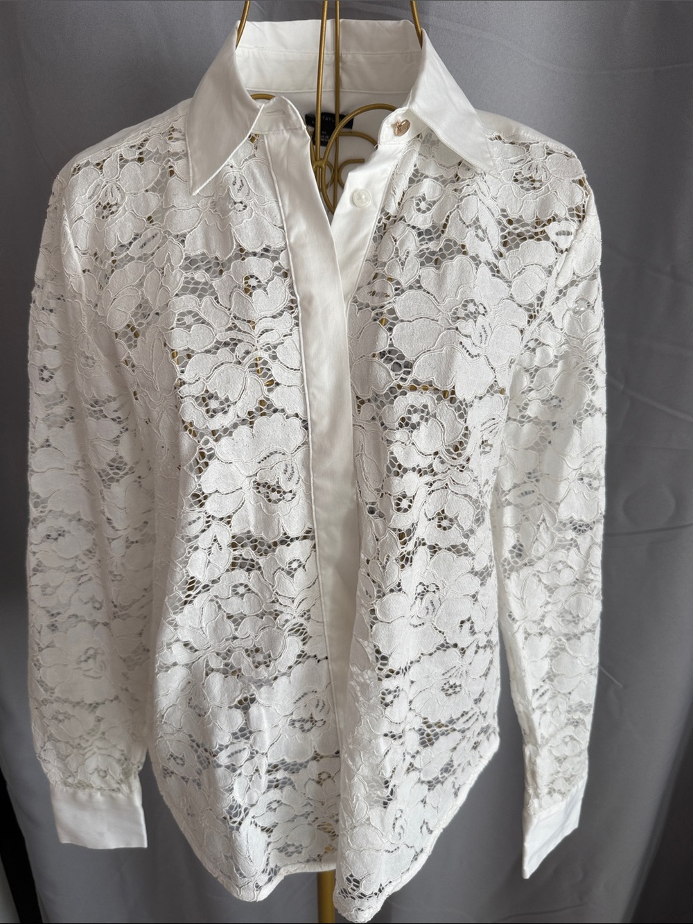 Ann Taylor White Floral Lace Button-Front Blouse nwt XS boho dressy sku48